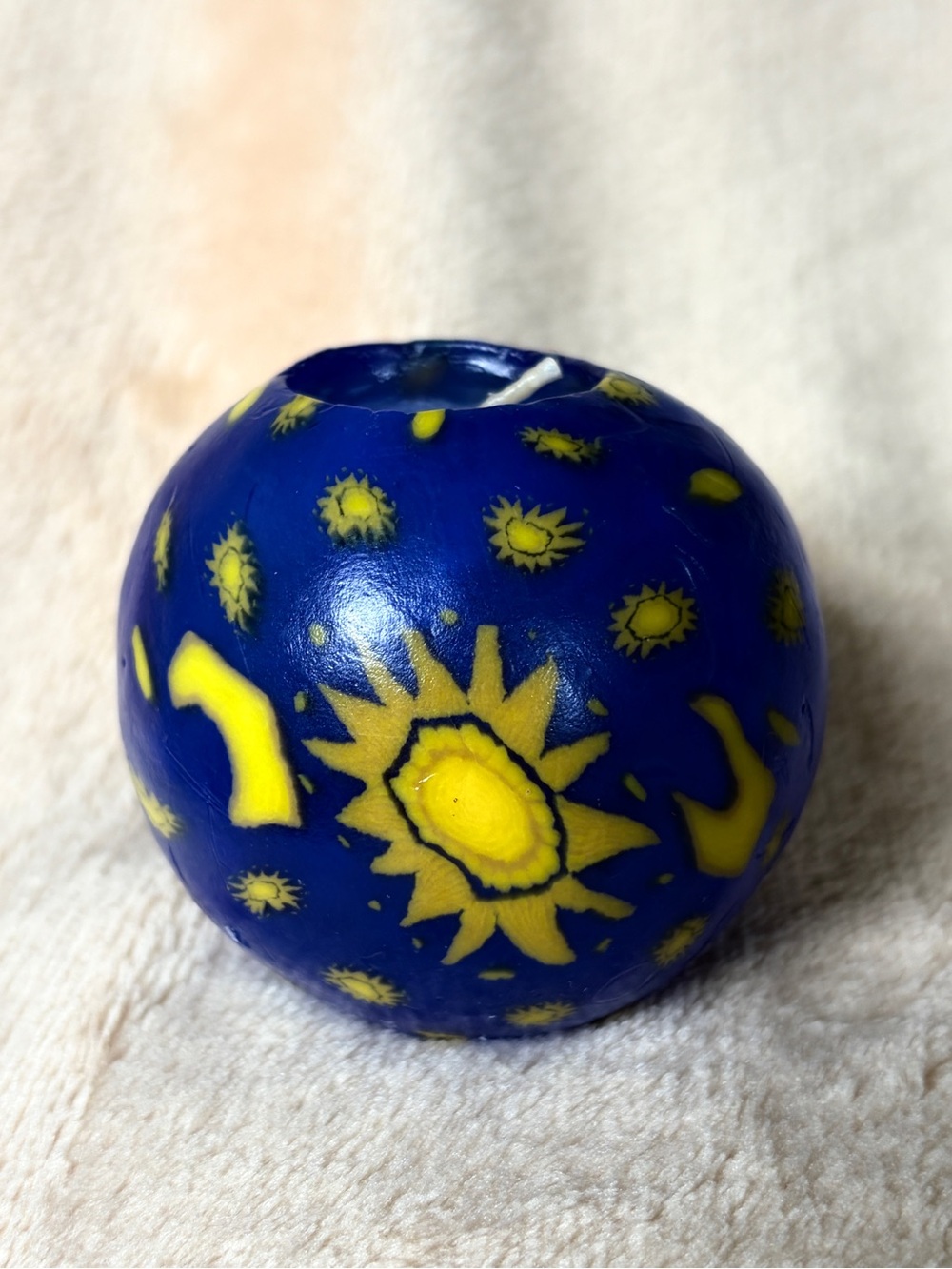 Vintage 1990s Celestial Sun Moon Stars Ball Candle Blue Yellow Whimsigoth